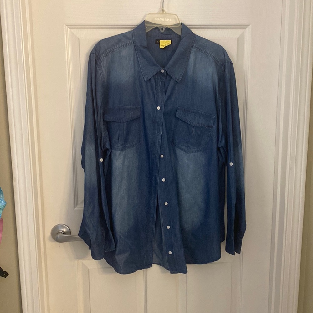 22/24 Blue Denim Long Sleeve Shirt by Lane Bryant in great condition.